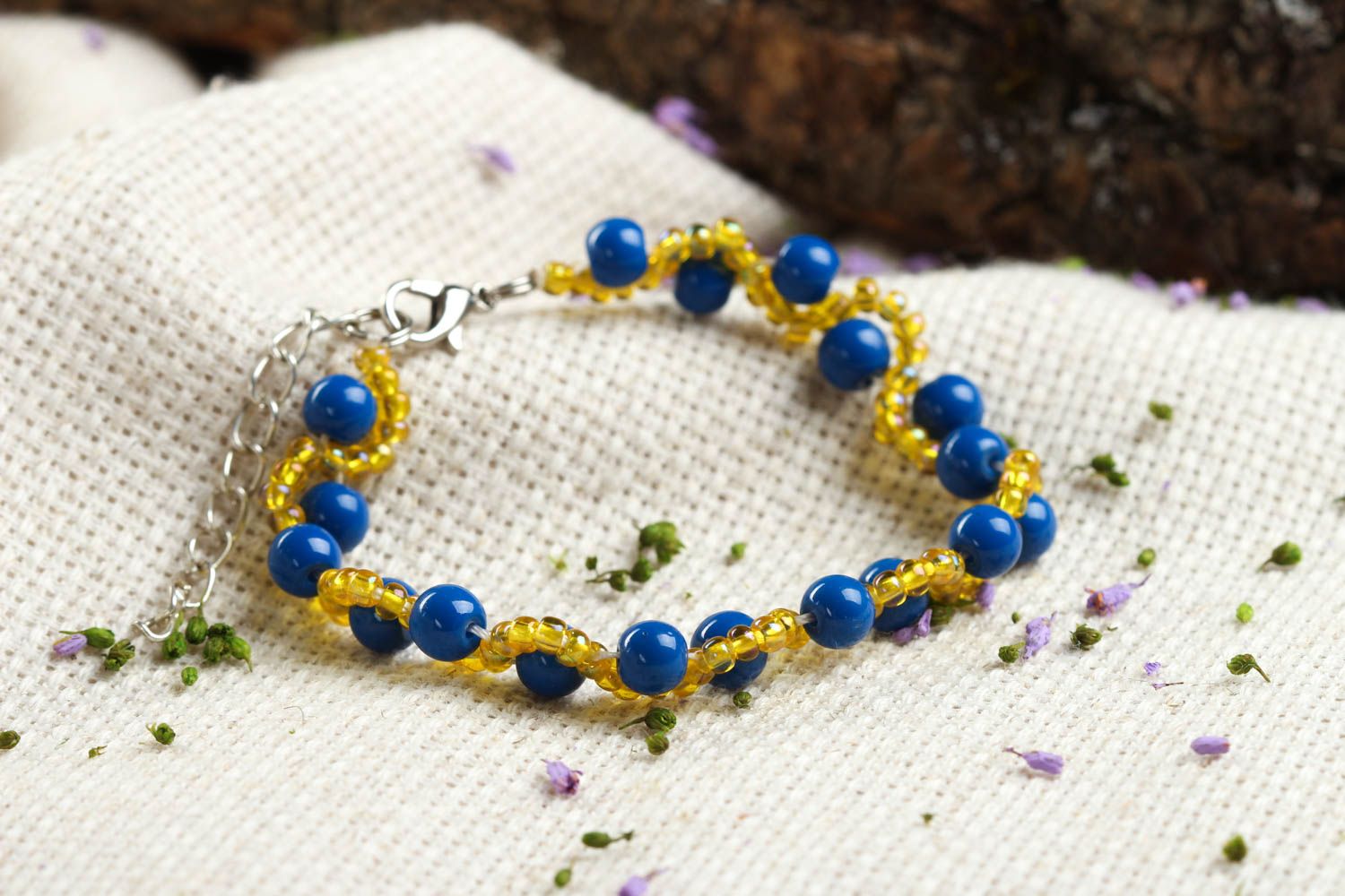Handmade bracelet with natural stone beaded wrist bracelet blue bracelet photo 1