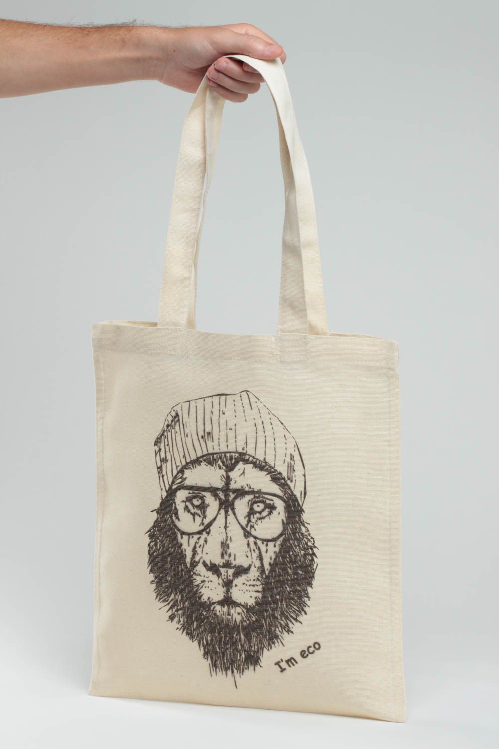 Women's stylish handmade eco bag with painting Lion beautiful summer purse photo 5