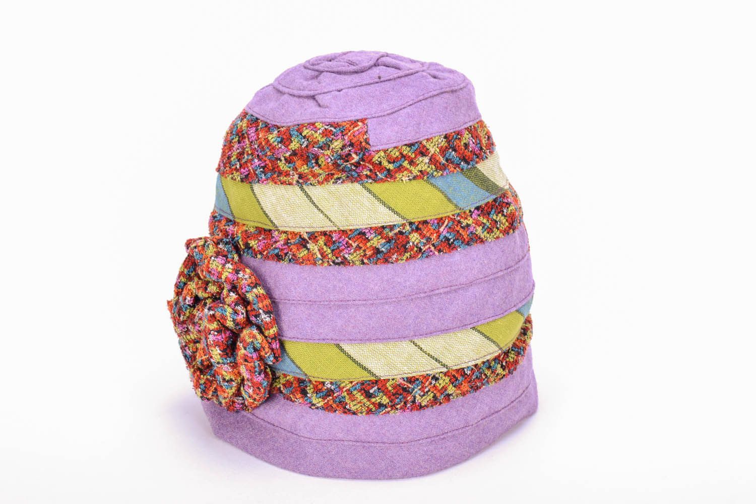 Bonnet violet tricoté en laine pour femme photo 2