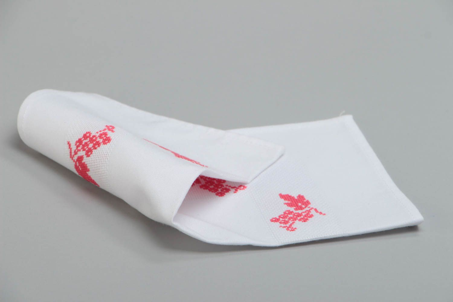 Handmade designer decorative white napkin with cross stitch embroidery Grape photo 4