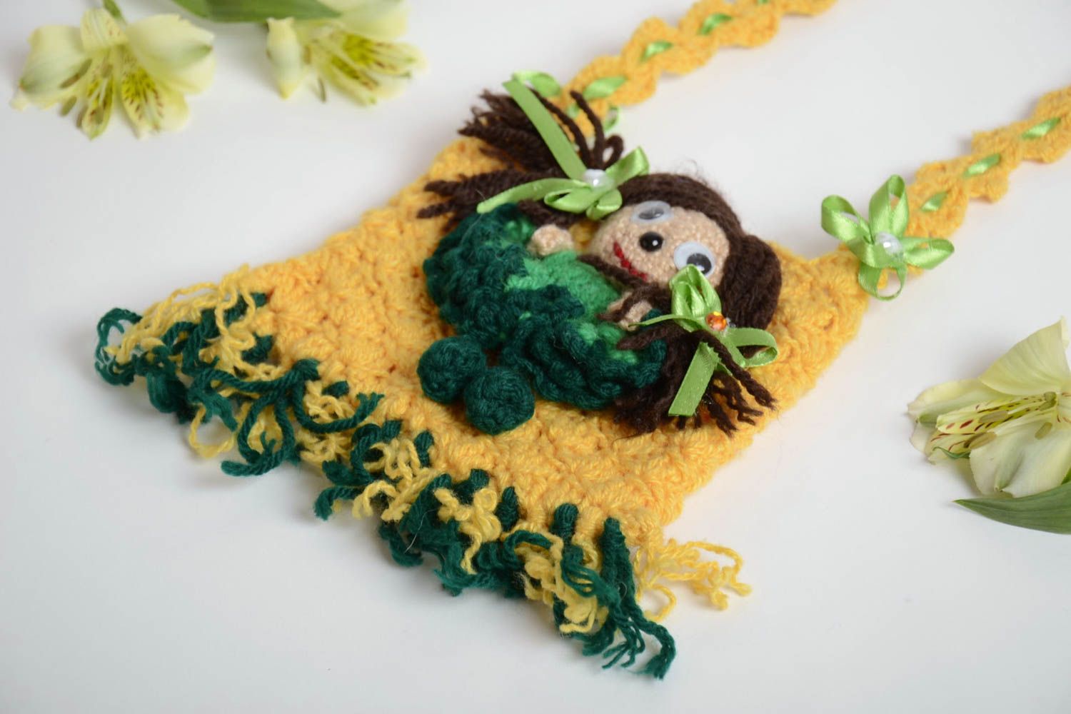 Beautiful handmade designer crochet children's bag with doll photo 1
