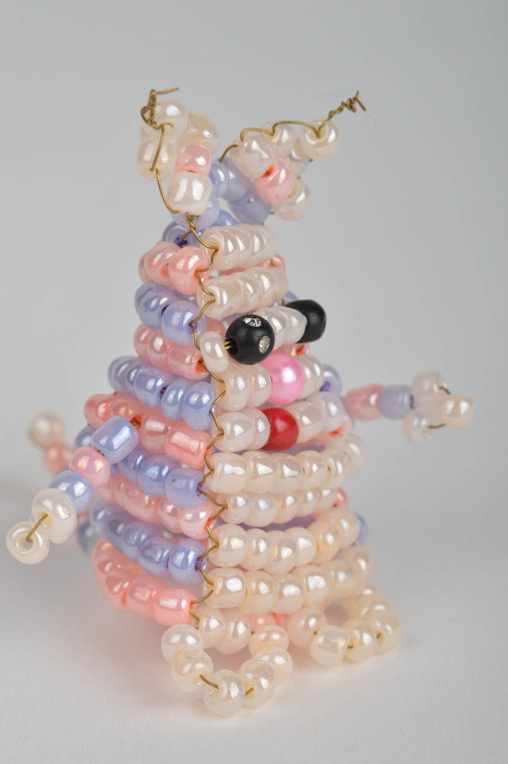 Marionnette à doigts en perles de rocaille en forme de chat faite main photo 2