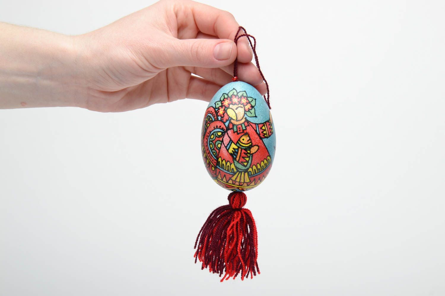 Oeuf décoratif de Pâques à accrocher original multicolore ethnique fait main photo 5