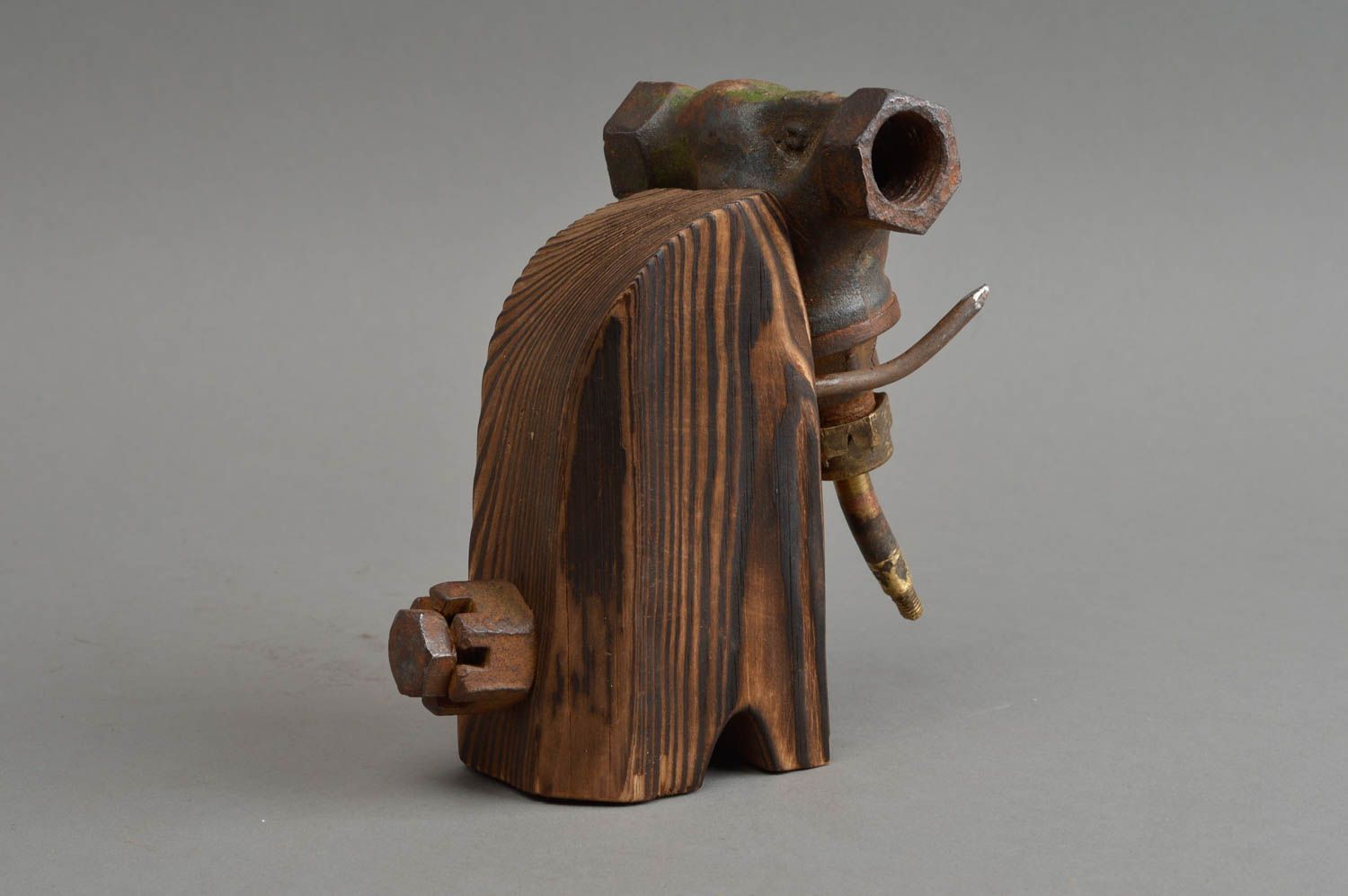 Künstlerische Statuette aus Holz Mammut mit Metall in Braun handgeschaffen toll foto 4