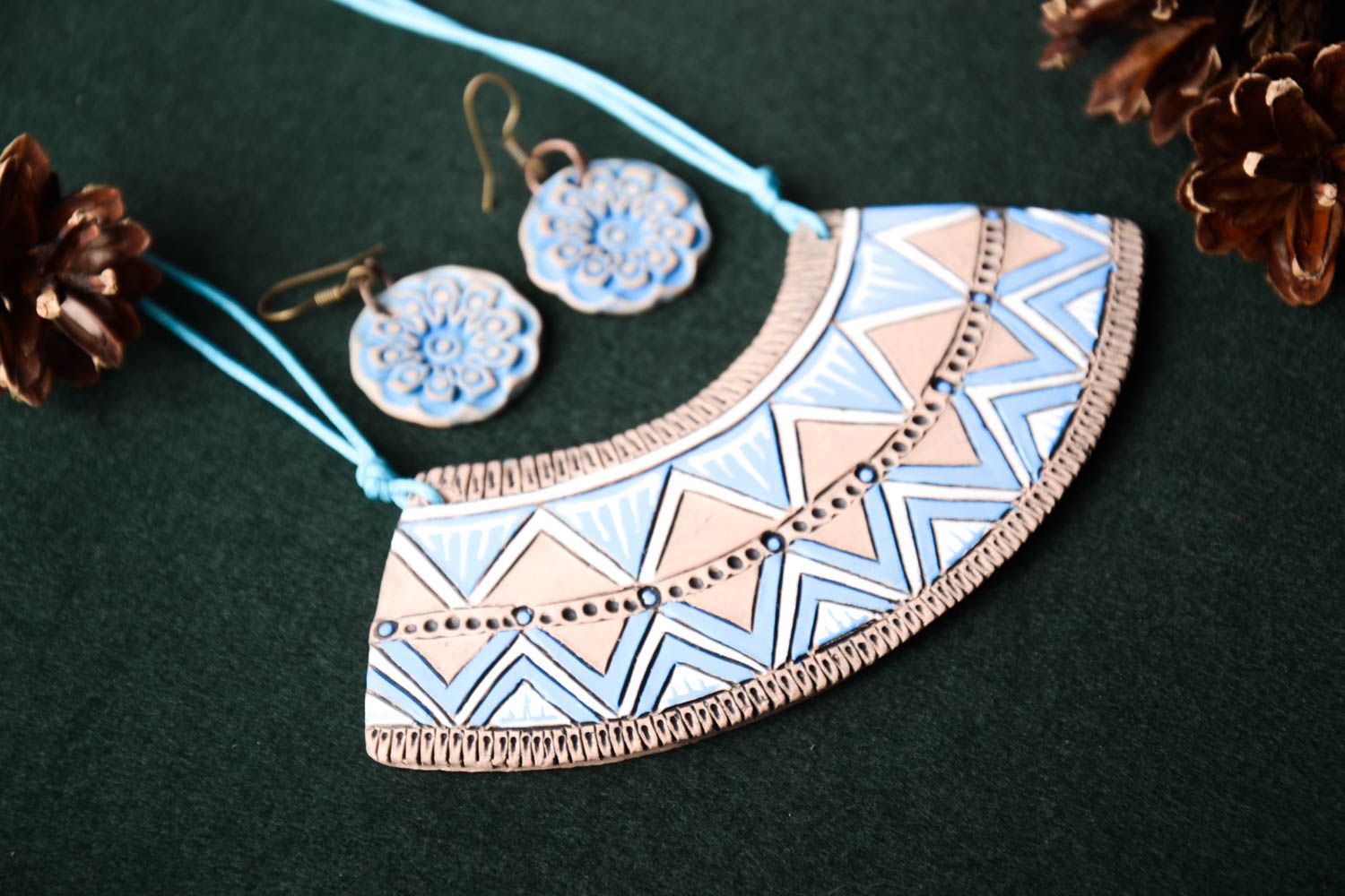 Handmade jewelry set ceramic pendant ceramic earrings fashion accessories photo 1