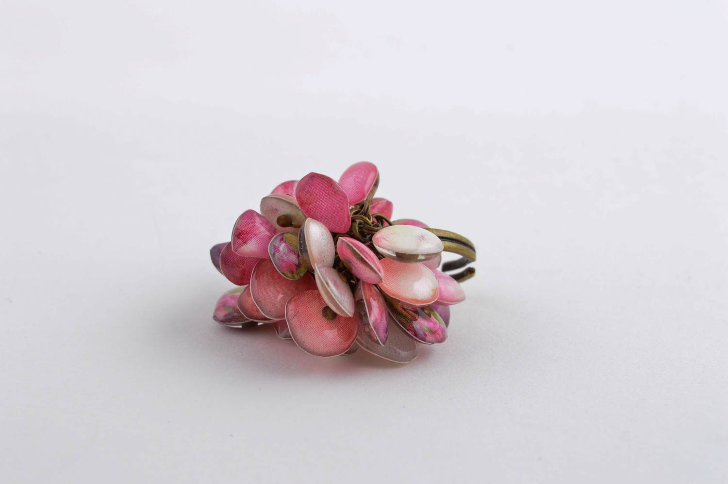 Необычное кольцо ручной работы красивое кольцо розовое элитная бижутерия фото 2