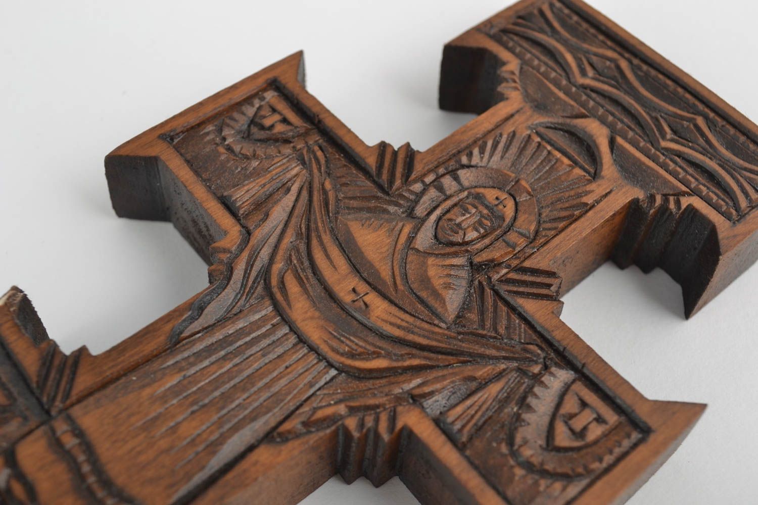 Handmade carved crucifix designer wooden cross interior wall decoration photo 5