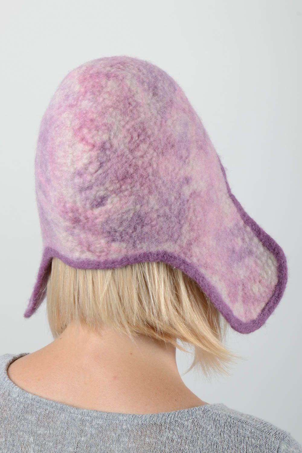 Mütze aus Filzwolle handgemachte Mütze modisches Accessoire Mützen Damen rosa foto 2