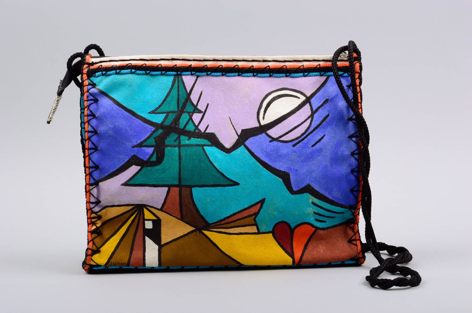 Damen Schultertasche aus Textil originell handmade Accessoire mit Landschaft foto 1