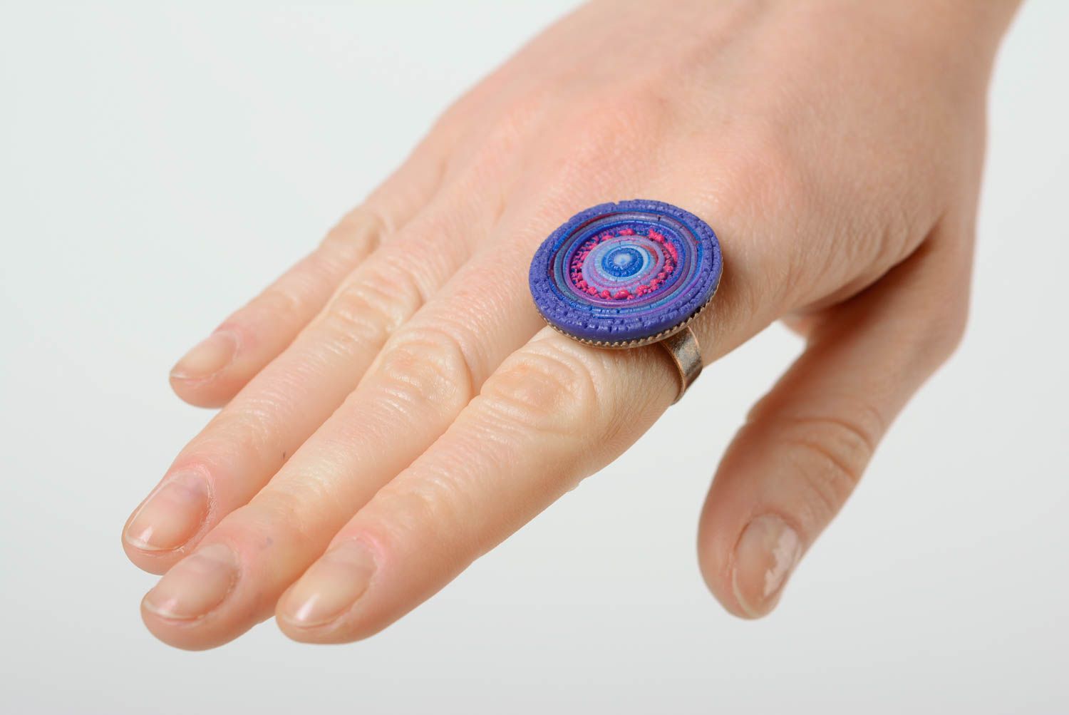 Handmade Ring aus Polymer Ton in Blau rund regulierbar Indigo Stil Frauen Schmuck foto 2