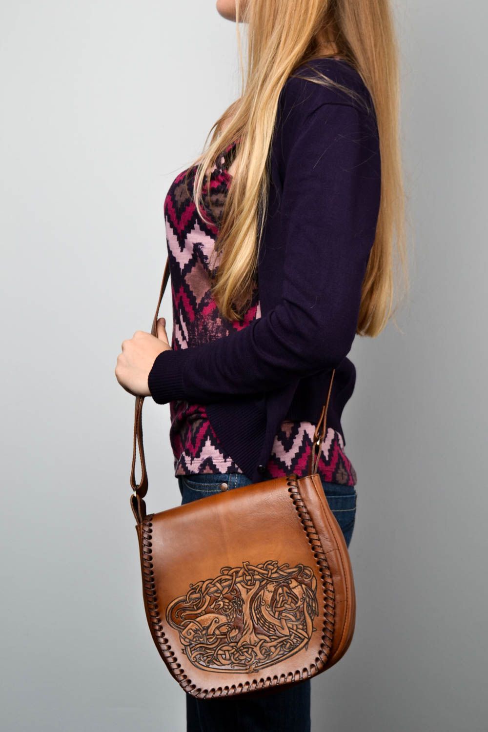 Handmade leather accessories stylish shoulder bag designer purse for women photo 1