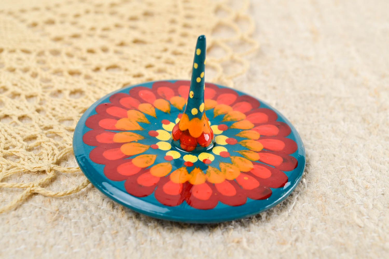 Small handmade wooden spin top design smart toy for kids birthday gift ideas photo 1