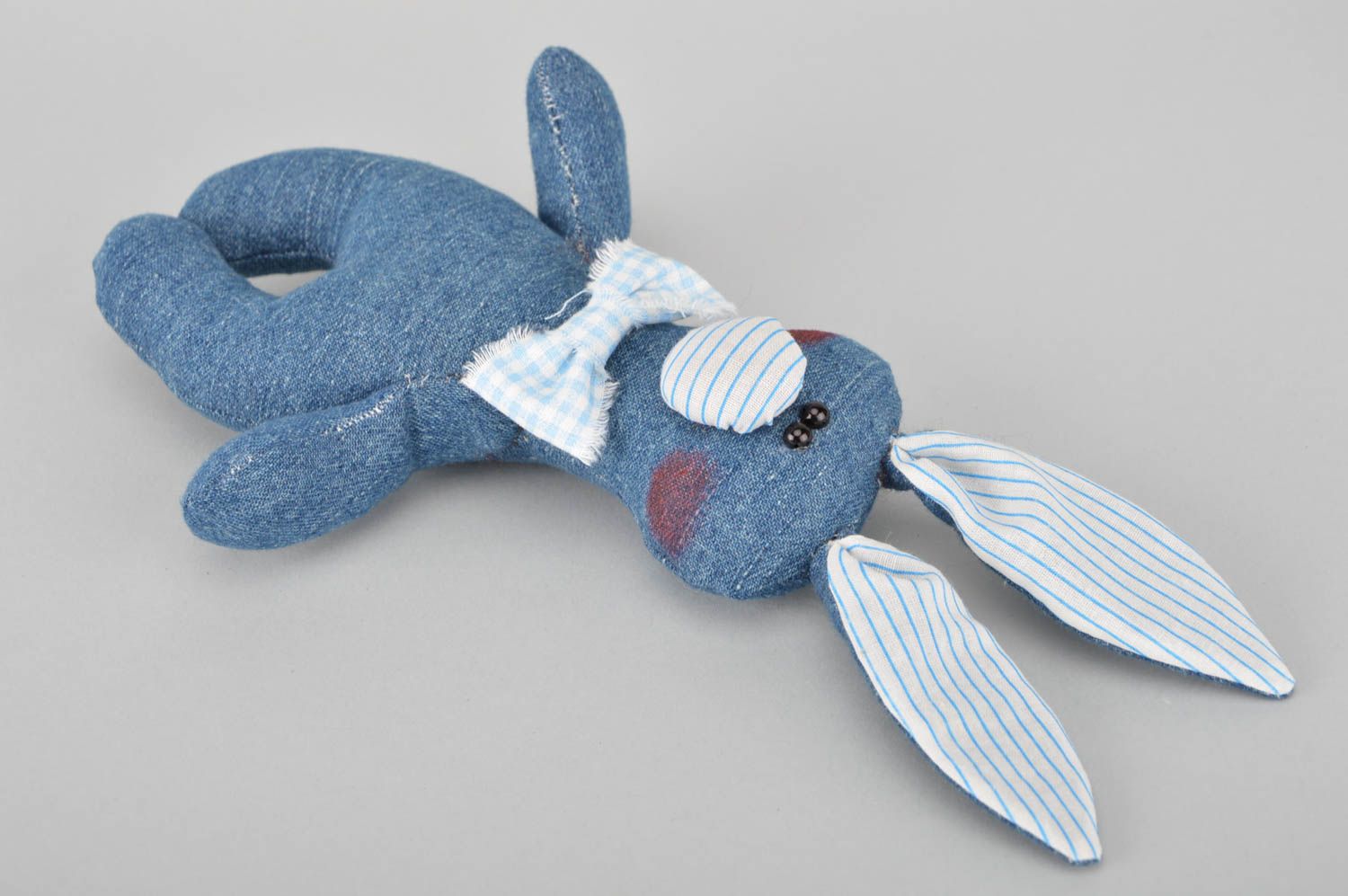Handmade denim toy for children denim bunny doll present for home natural toy  photo 3