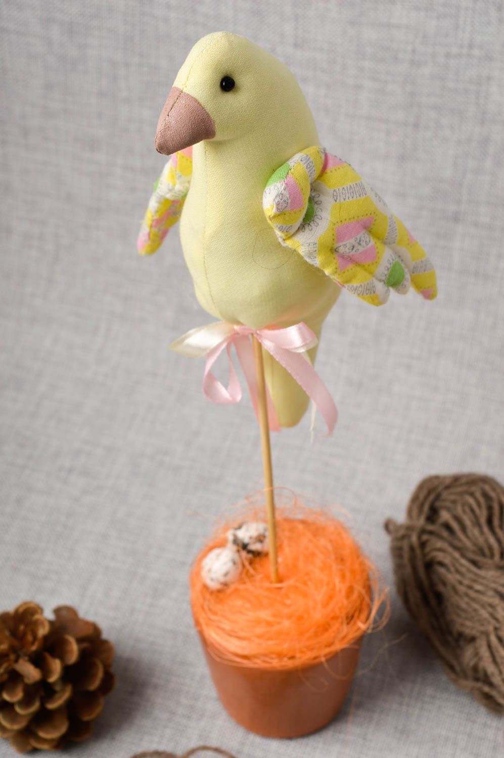 Muñeco artesanal con maceta decoración de casa regalo original para amigo Pájaro foto 1