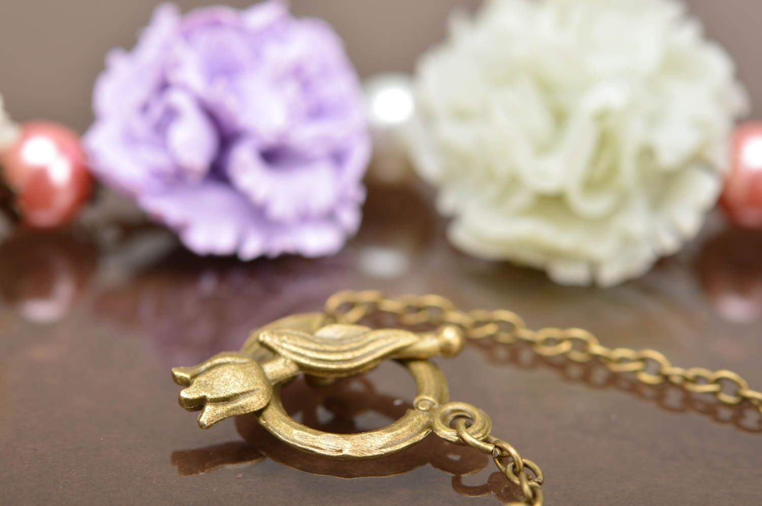 Beautiful gentle handmade designer polymer clay flower necklace Cornflowers photo 4
