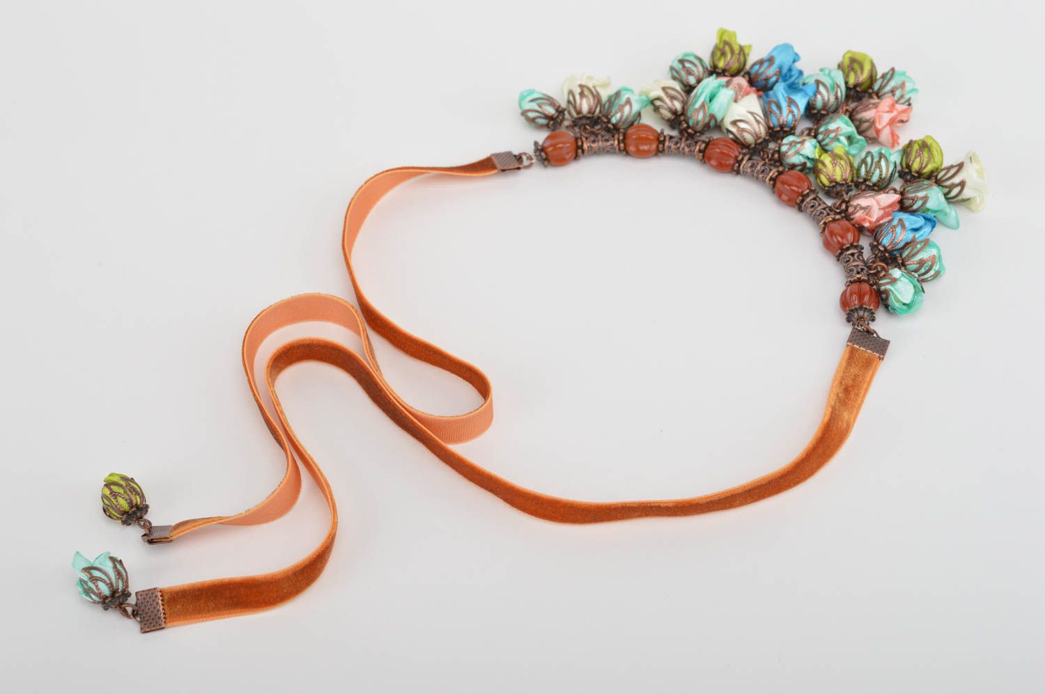 Damen Collier Blumen Halskette handgemachter Schmuck bunt grell aus Atlas foto 4