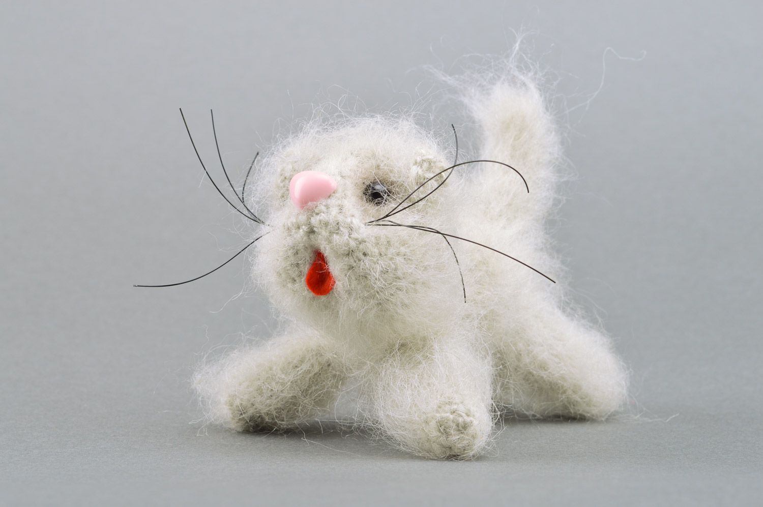 White handmade crochet soft toy hare-cat Fluffy photo 2