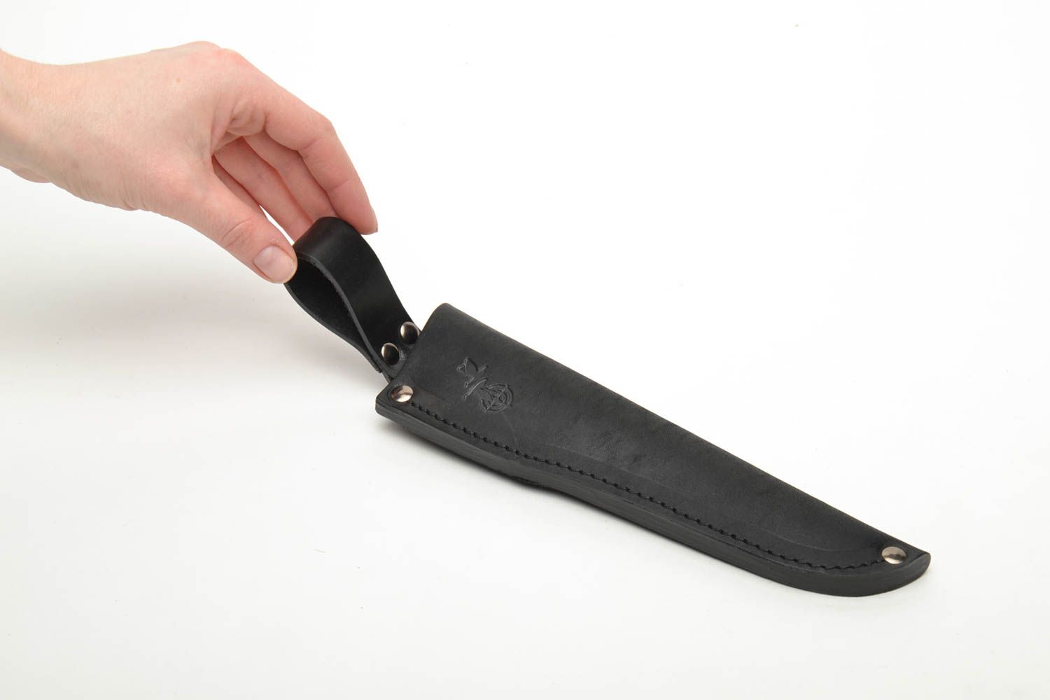Fodero in cuoio fatto a mano per coltelli custodia nera di pelle naturale
 foto 5