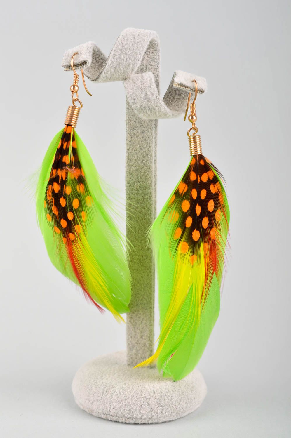 Feather earrings with charms designer accessories feather jewelry summer jewelry photo 2