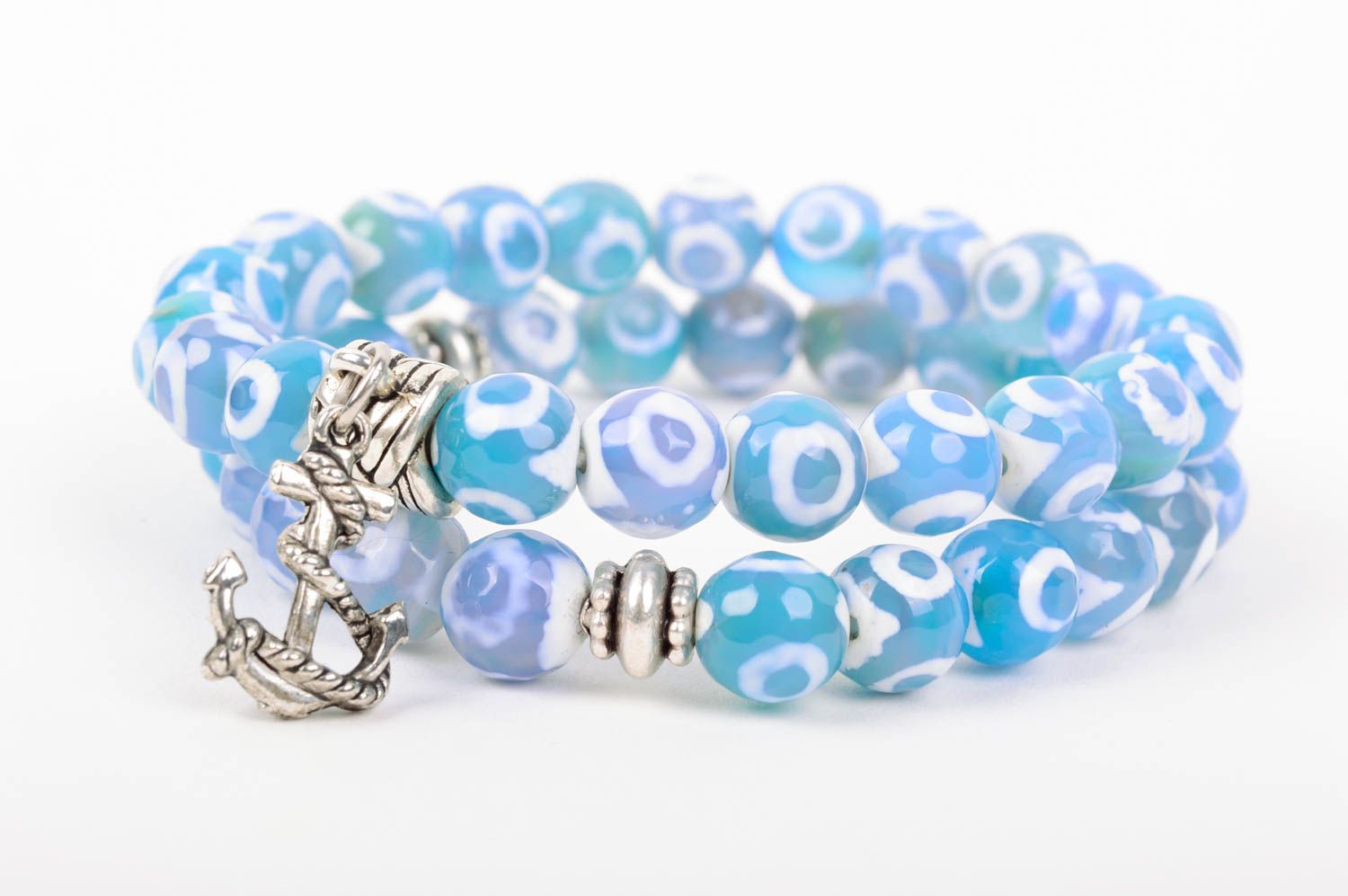 Beautiful blue bracelets set of bracelets natural stone accessory 2 pieces photo 1
