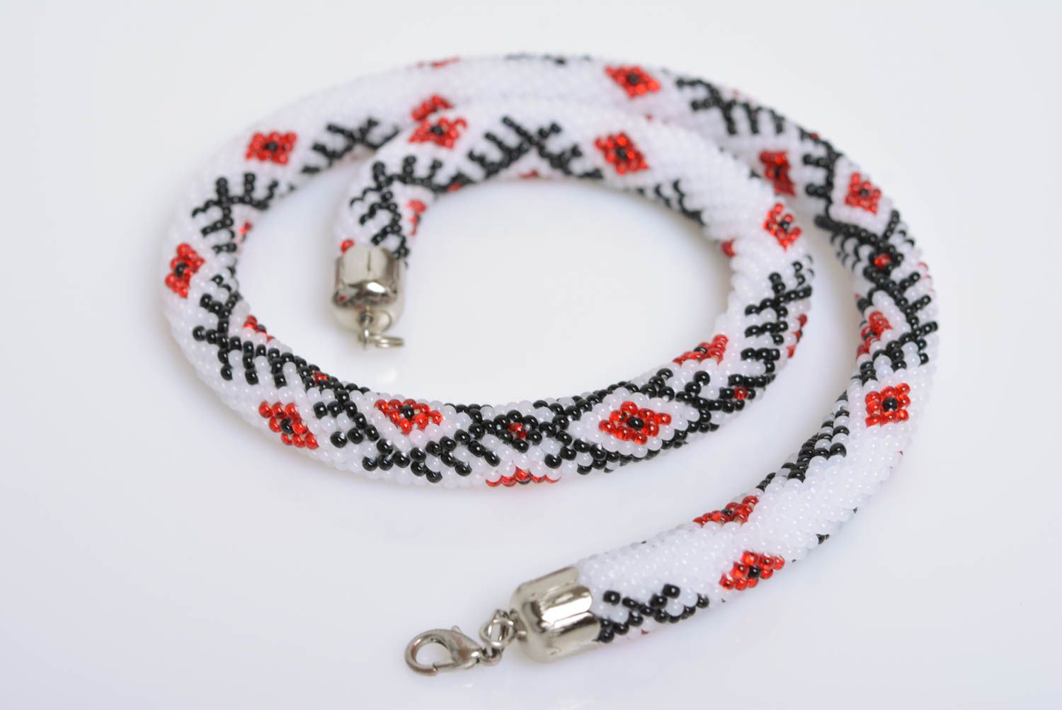 Beautiful festive handmade designer beaded cord necklace with ethnic ornament photo 2