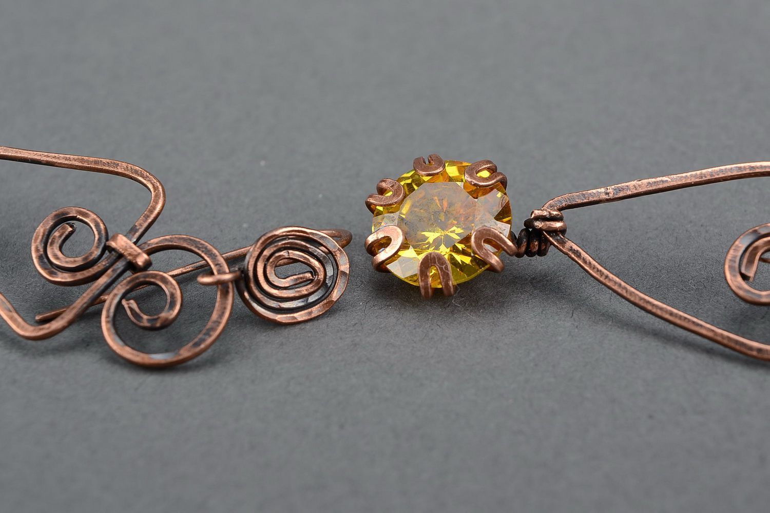 Earrings wire wrap with yellow zirconium photo 4