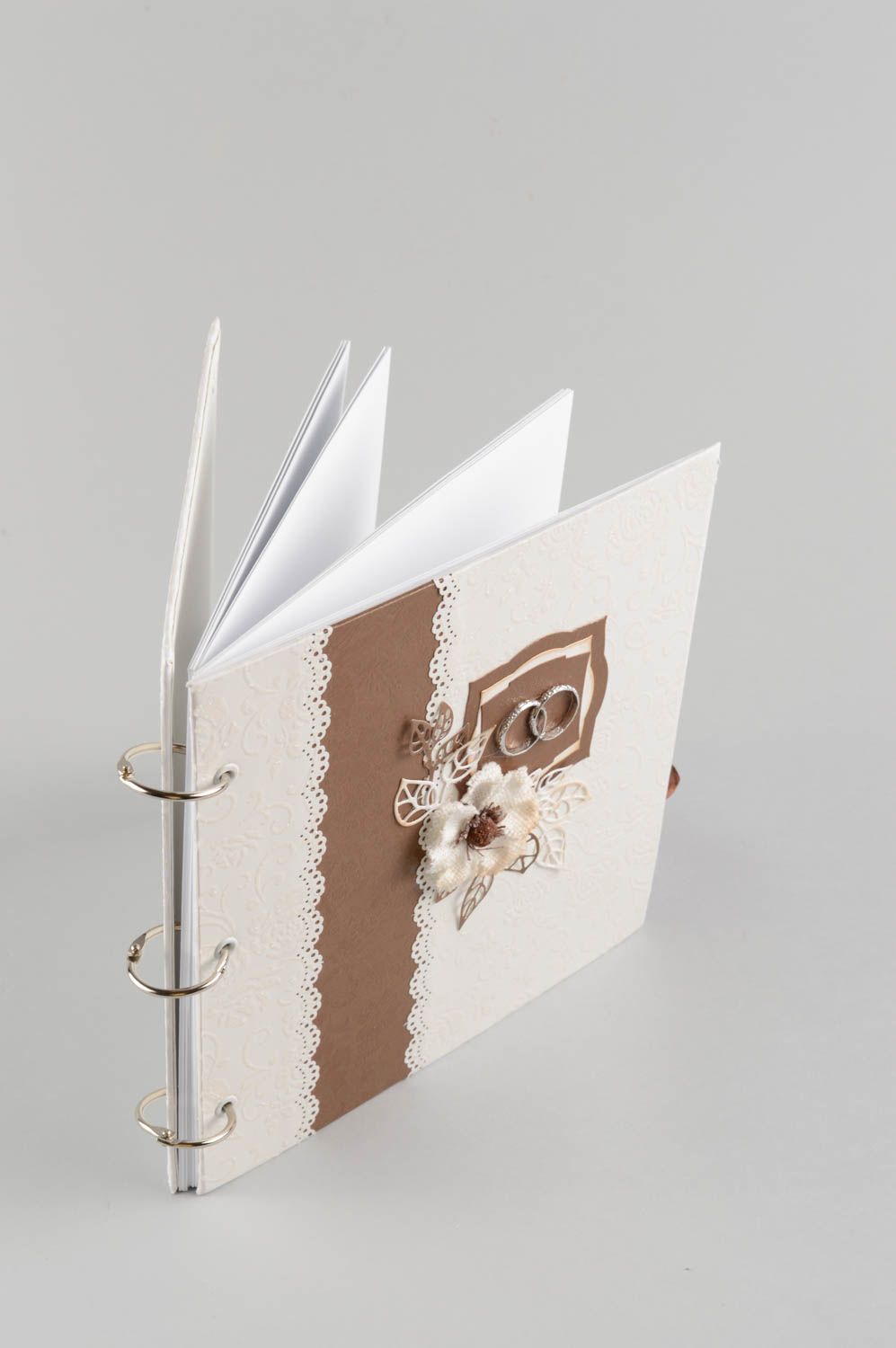 Handmade designer square white and brown wedding well wishes book Chocolate photo 4