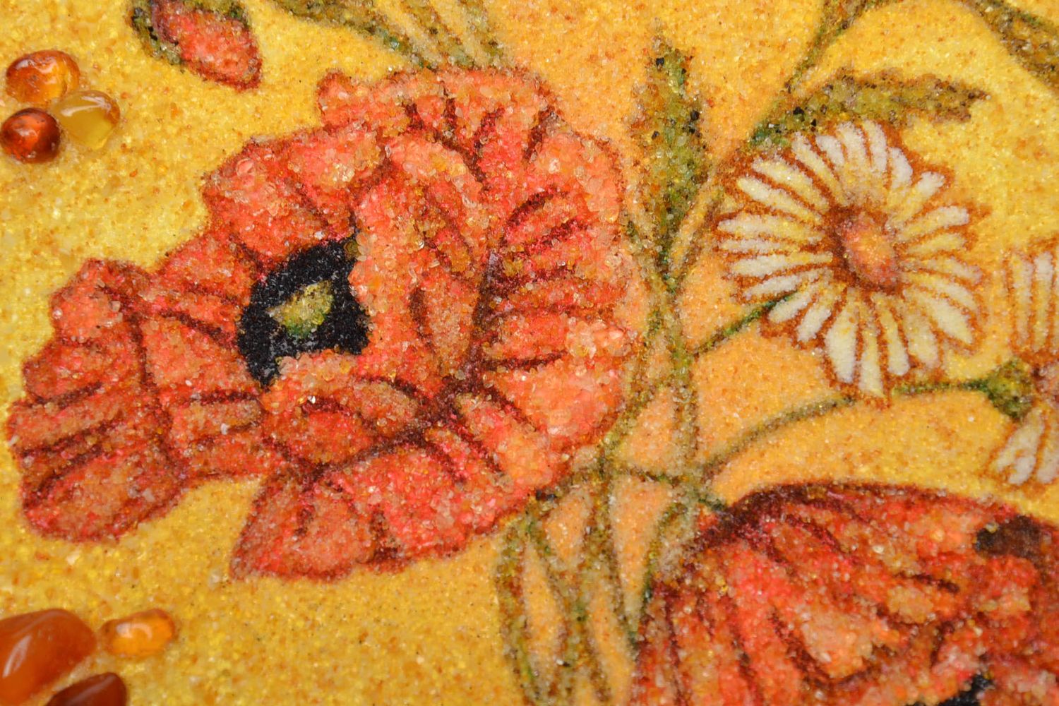 Handmade painting decorated with amber Poppies photo 3