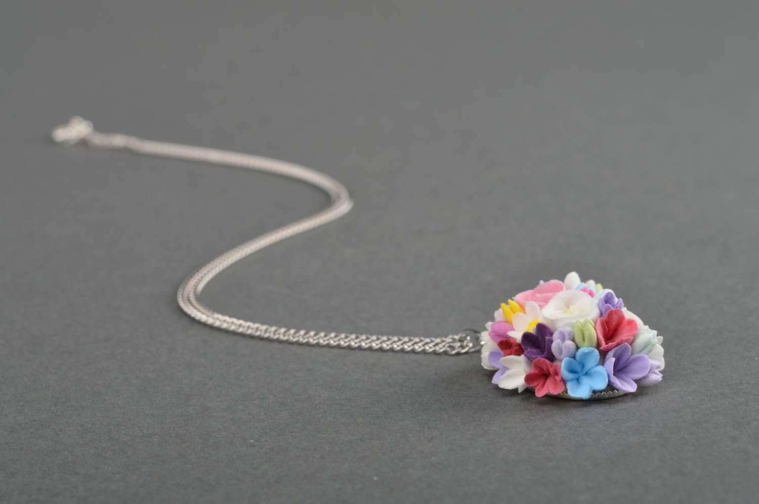 Beautiful bright handmade designer polymer clay flower pendant for girls photo 5
