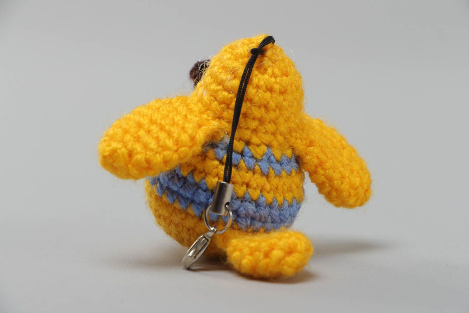 Handmade crocheted soft toy keychain in the shape of small yellow chicken photo 4