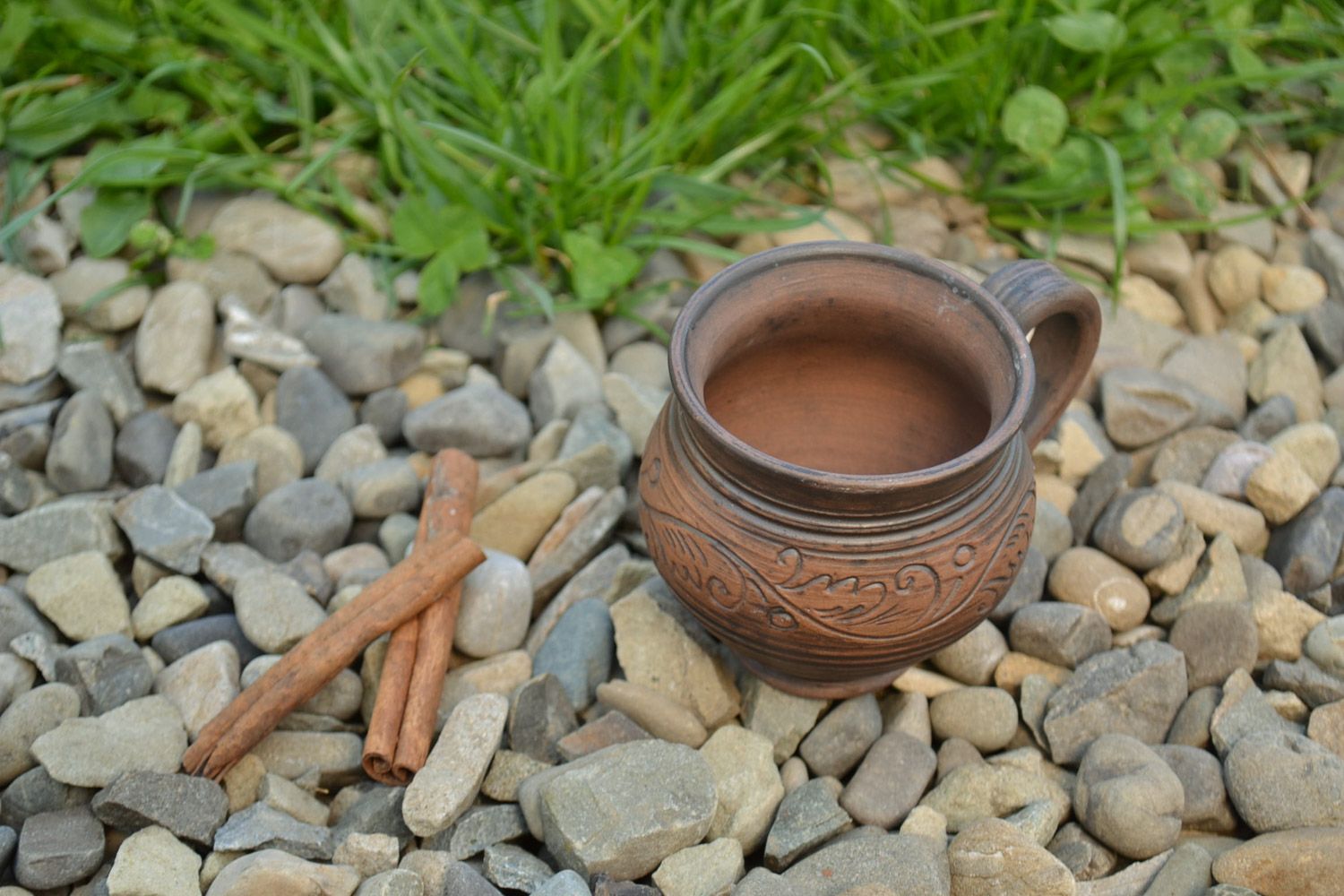 Small 5 oz coffee cup molded of red clay and kilned with the use of milk photo 1