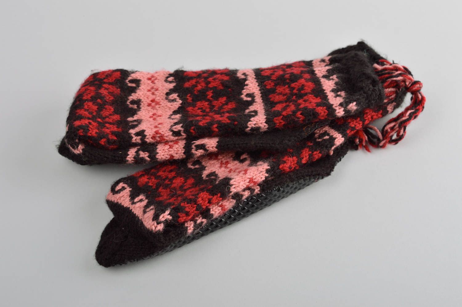 Носки ручной работы зимний аксессуар шерстяные носки с подошвой из дермантина фото 5