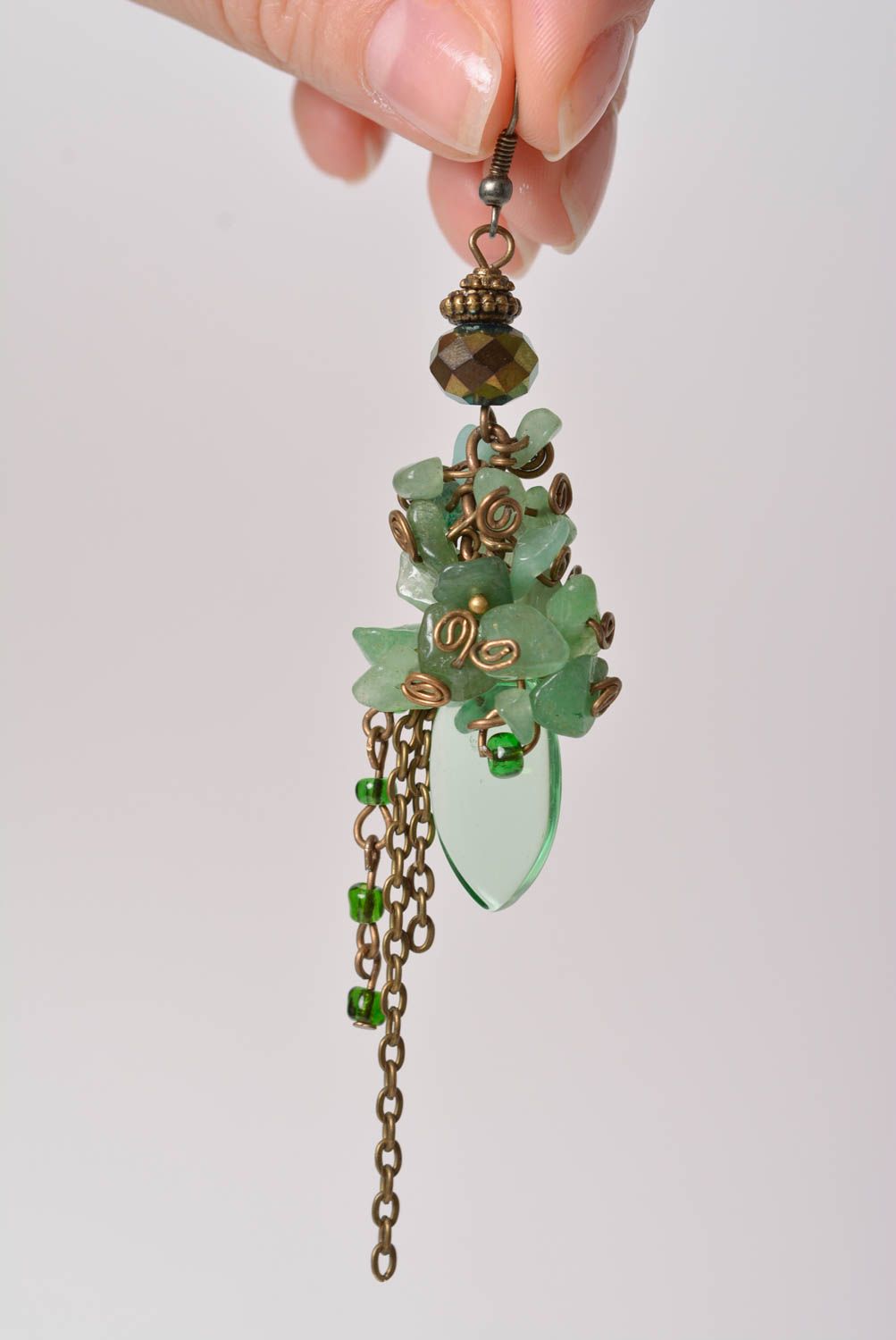 Long handmade jade earrings elegant beautiful handmade summer accessory  photo 2