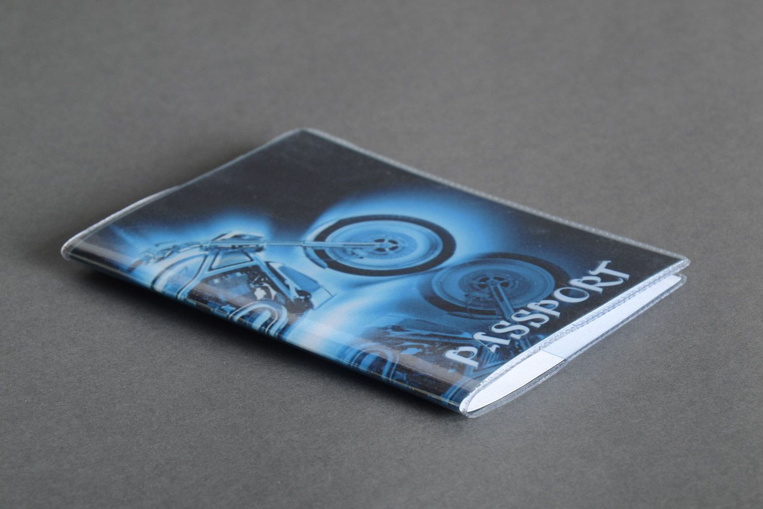 Autoren blaue originelle handgemachte Passhülle mit Bild aus Kunststoff für Fahrer foto 2