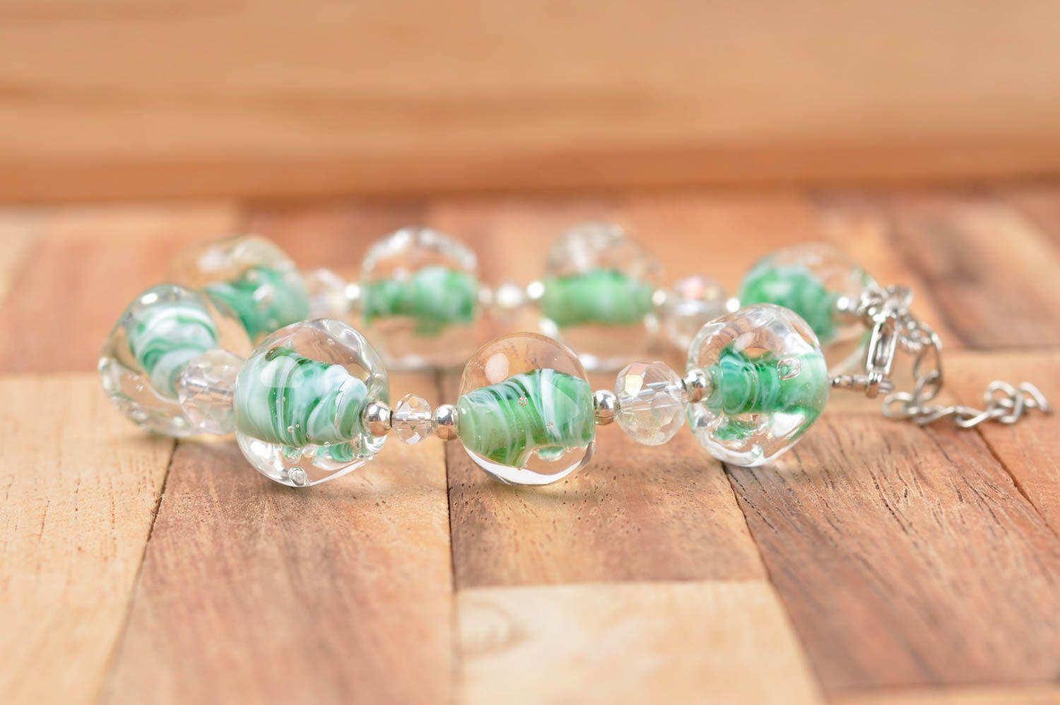 Bracelet verre Bijou fait main design perles transparentes Accessoire femme photo 2