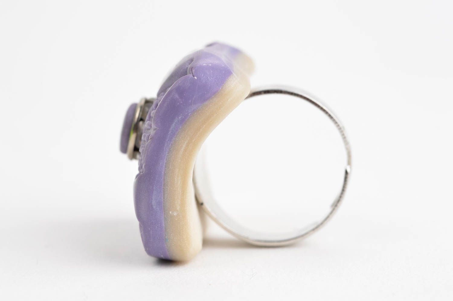 Bague violette Bijou fait main pâte polymère métal taille réglable Cadeau femme photo 3