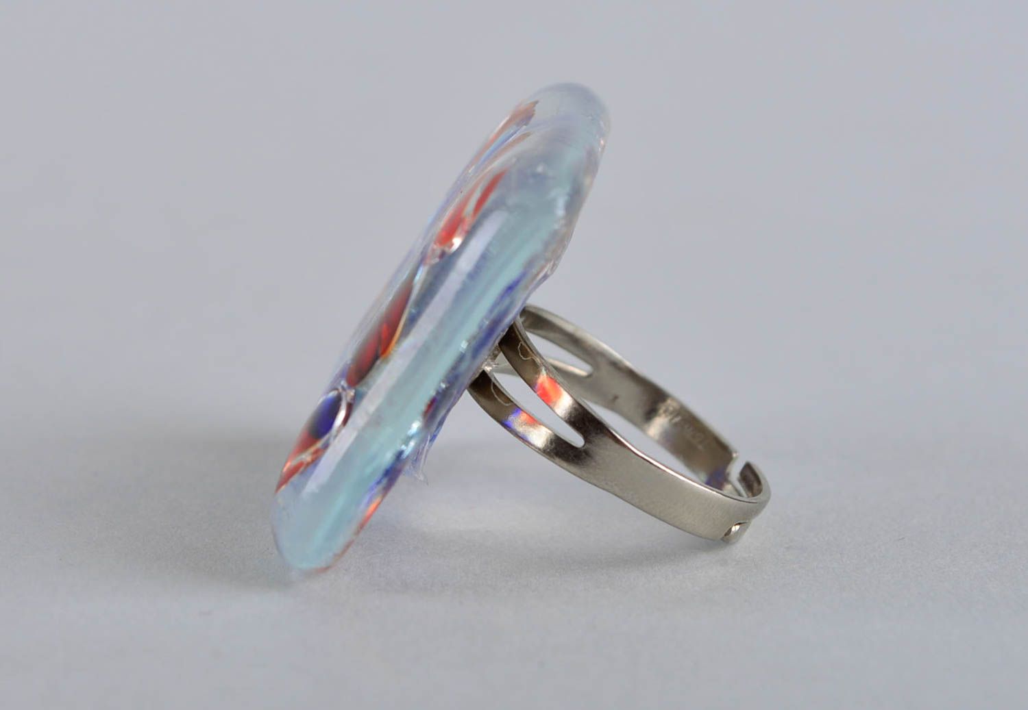 Кольцо ручной работы кольцо из стекла цветная бижутерия из стекла женская фото 3