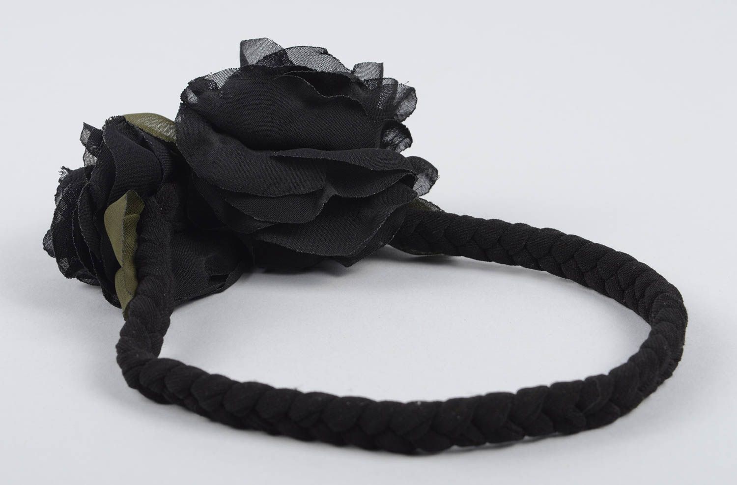 Handgefertigt Haarschmuck Blüte Haarband Blumen Designer Accessoire schwarz foto 3
