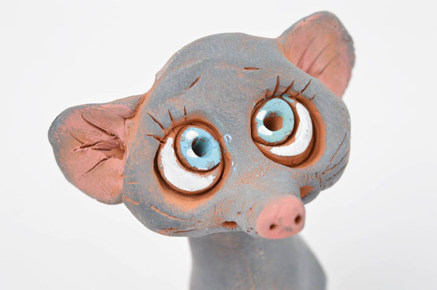 Figurine souris grise faite main Statuette déco en argile peinte Petit cadeau photo 4