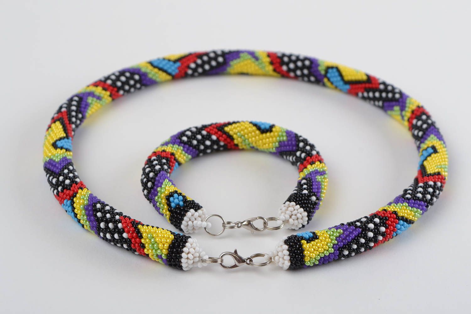 Handmade bead wide cord necklace and bracelet in African style for women photo 5