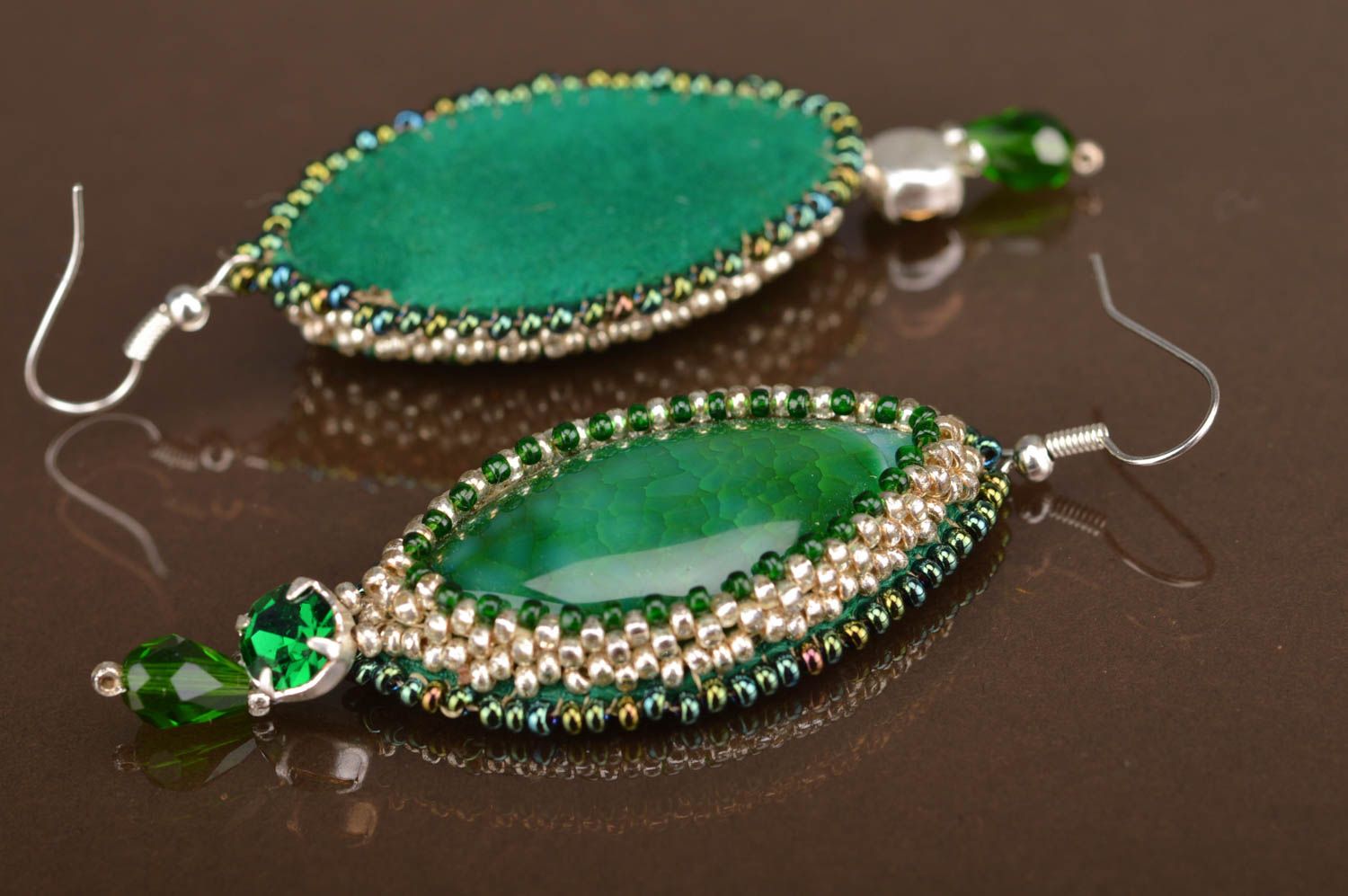 Glasperlen Schmuck Set mit Naturstein Achat handmade Ohrringe und Ring für Damen foto 4