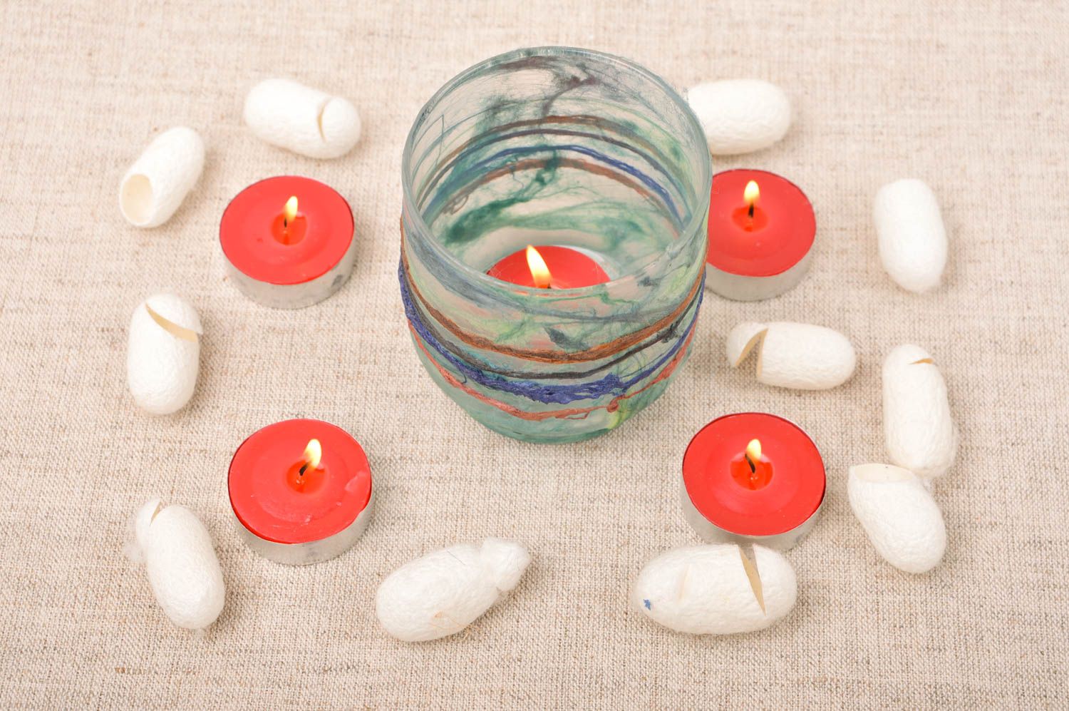 Handmade Kerzenständer aus Glas bunter Teelichthalter Kerzenhalter aus Glas foto 1