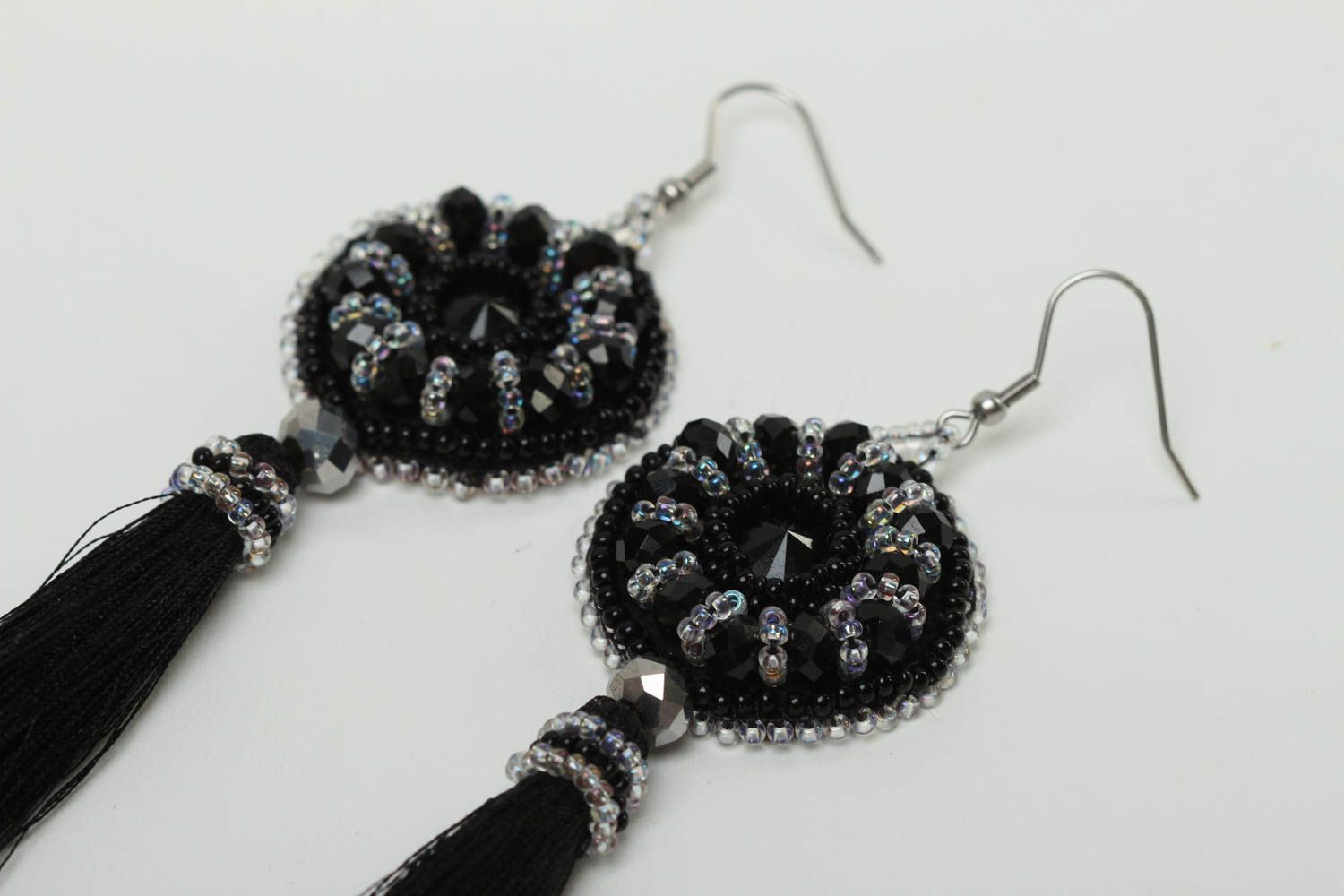 Long earrings handmade evening earrings fashion jewelry black earrings for girls photo 3