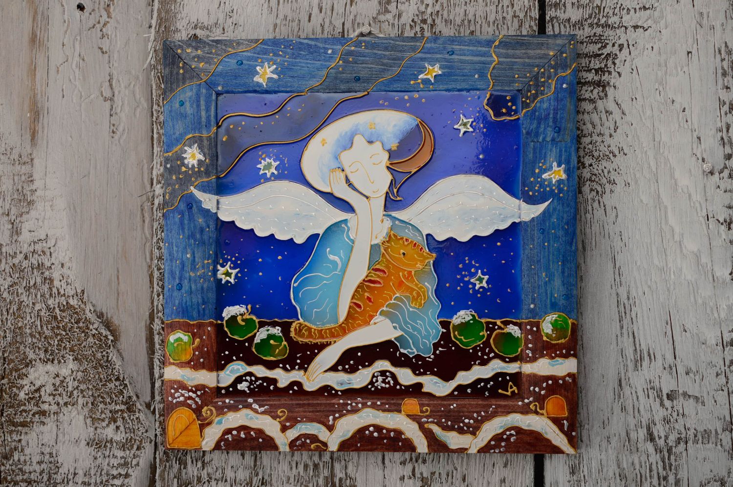 Wall panel with stained glass painting Angel photo 1