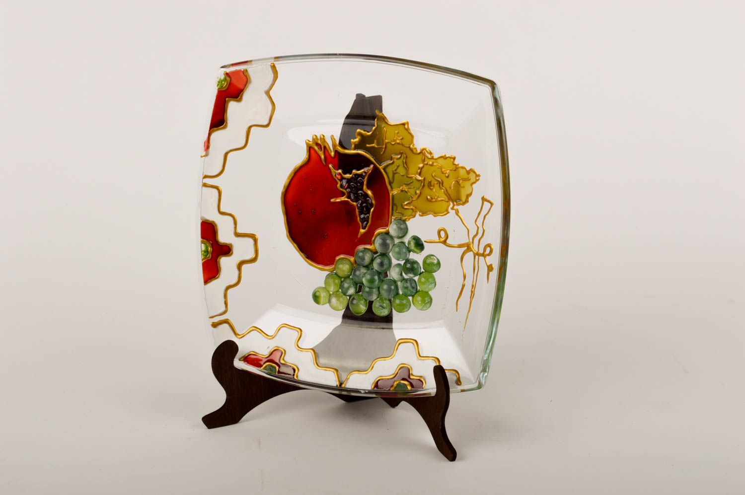 Стеклянная тарелка ручной работы декор для дома красивая тарелка витражная яркая фото 1