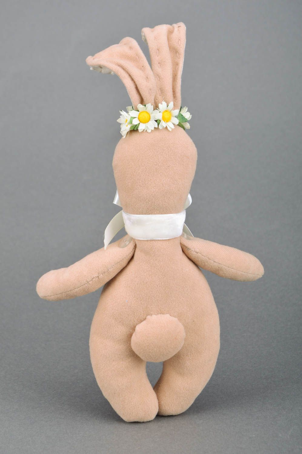 Handmade soft unusual beige toy in the form of cute textile bunny present for baby photo 5