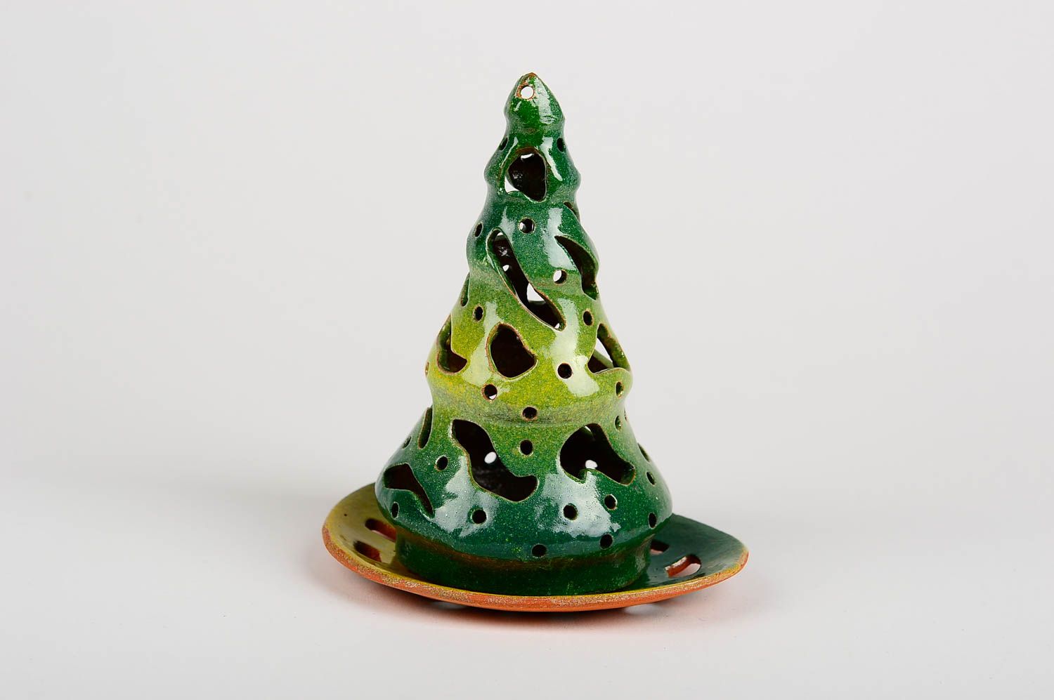 Зеленый подсвечник ручной работы декор для дома керамический подсвечник Елка фото 1