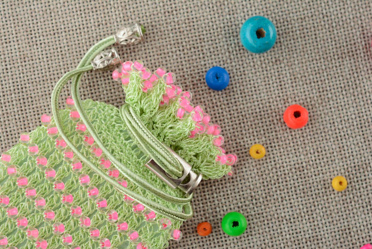 Crochet smartphone case Green and Pink photo 2