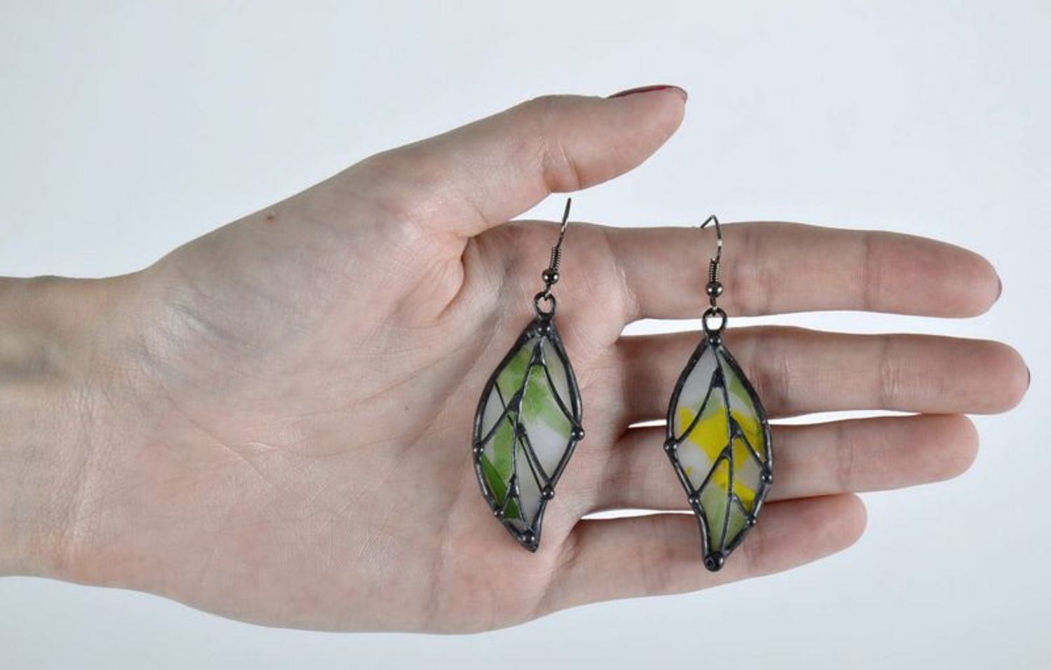 Stained glass earrings made from copper and glass photo 5