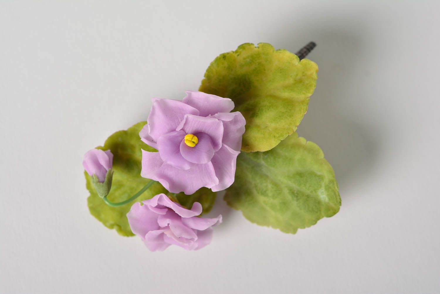 Handmade designer tender brooch with light violet Japanese polymer clay flowers photo 5